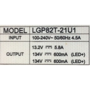 FUENTE PARA TV LG / NUMERO DE PARTE EAY65895655 / LGP85T-21U1 / EPCD27CB1C / 3PCR03039A / 65895655 / PANEL NC820TQF-VXKH1 / MODELO 82UP8770PUA.BUSJLKR